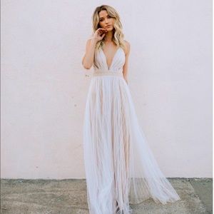 Luxxel white nude tule maxi dress L